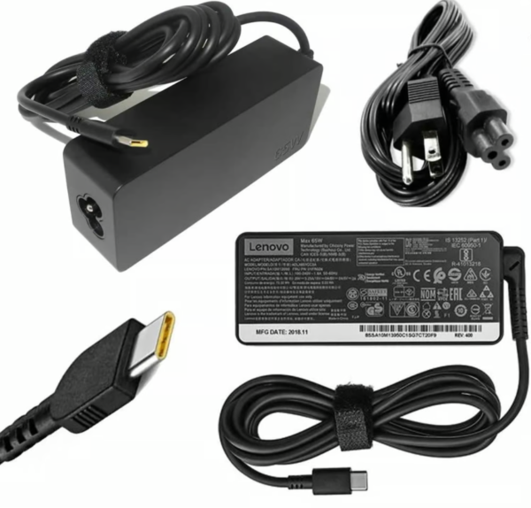 Cargador compatible Lenovo 20V 3.25A 65W con conector USB Type-C.