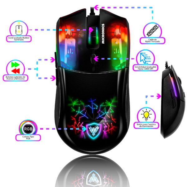 Mouse Gamer Micronics Neon MIC GM808 – RGB, 7200 DPI