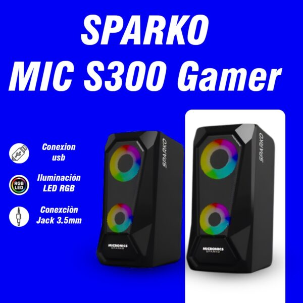 PARLANTE MICRONICS GAMER 2.0 RGB SPARKO MIC S300 NEGRO