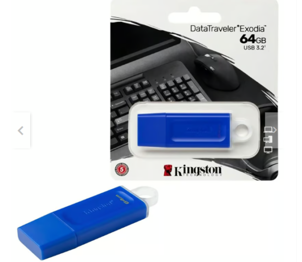 Memoria USB Kingston Exodia 64GB, rápida y de diseño compacto en color azul.