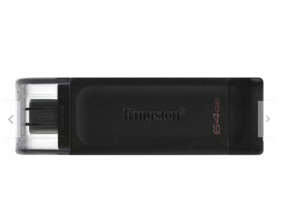 Memoria USB Kingston DataTraveler 70, 64GB, compatible con puertos USB-C.