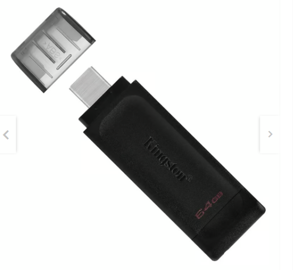 Memoria USB Kingston DataTraveler 70, 64GB, compatible con puertos USB-C.