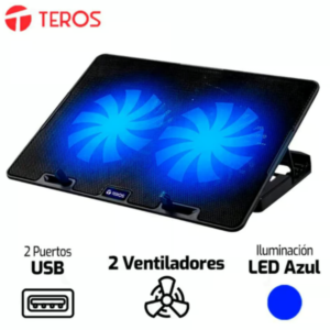 Cooler para laptop TEROS TE-7020N con 2 ventiladores, base de enfriamiento para portátil, diseño compacto y eficiente