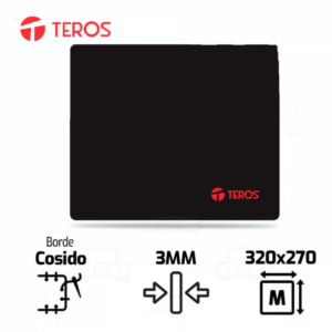 Mouse pad gamer TEROS TE-3010S Black, alfombrilla negra de alta precisión para jugadores, superficie antideslizante