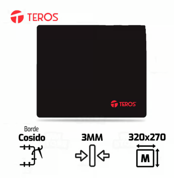 Mouse pad gamer TEROS TE-3010S Black, alfombrilla negra de alta precisión para jugadores, superficie antideslizante