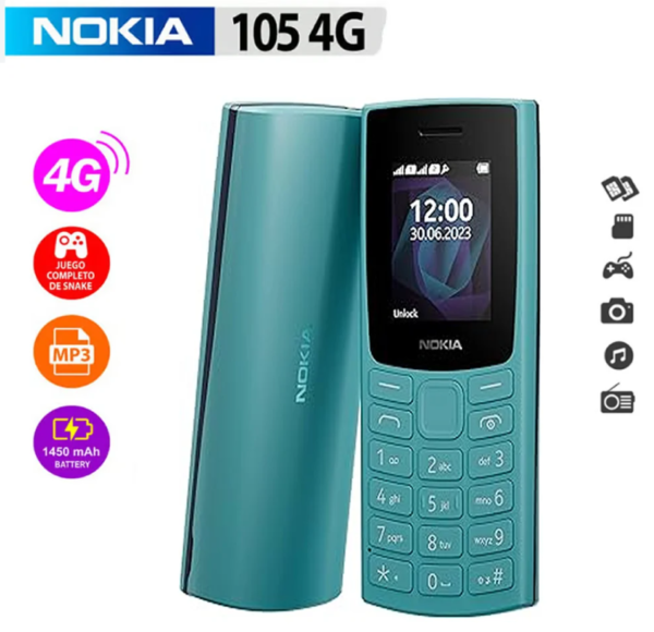 Celular Nokia 105 TA-16834G color azul, modelo dual SIM, teléfono móvil básico con pantalla color y batería de larga duración