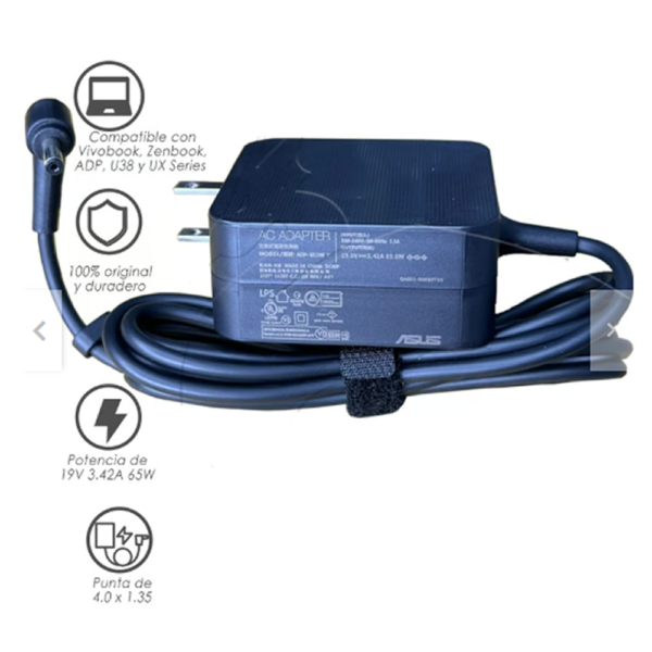 Cargador Asus 65W, 19V, 3.42A, fuente de alimentación original.