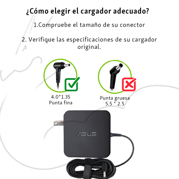 Cargador Asus 65W, 19V, 3.42A, fuente de alimentación original.