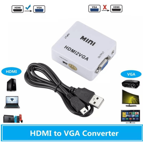 Convertidor adaptador HDMI a VGA con salida de audio – resolución Full HD para monitores y proyectores VGA