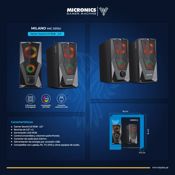 Parlante Milano MIC S310U con sonido nítido y puerto USB, ideal para música en casa o la oficina