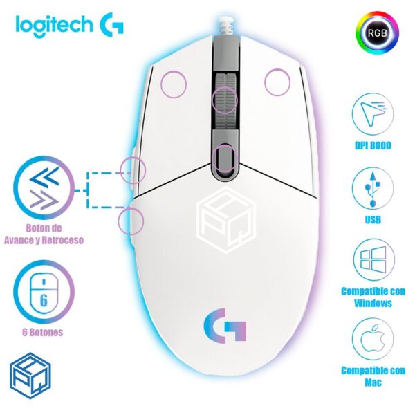 Mouse Logitech G203 Lightsync RGB White