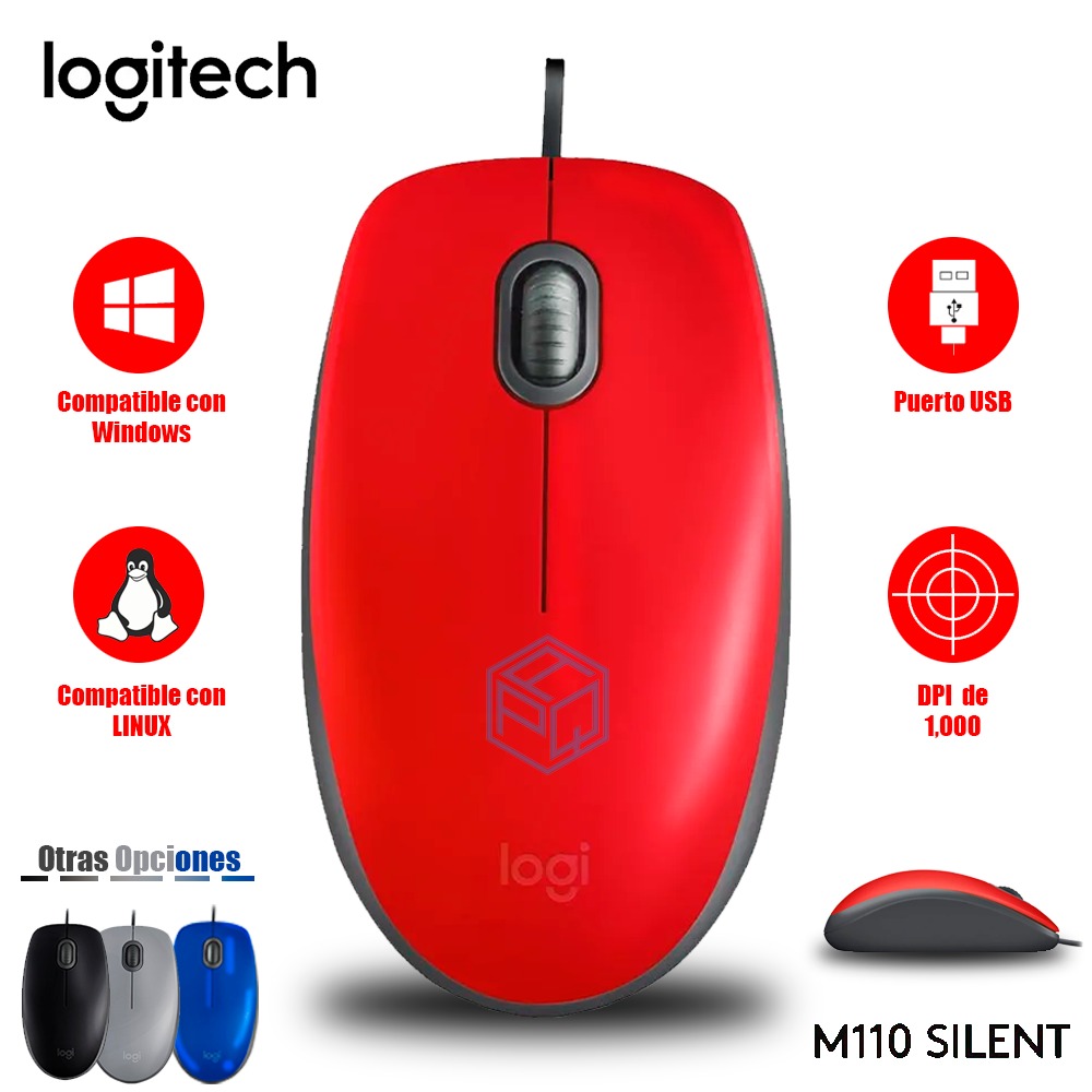 Mouse Logitech M110 Silent USB Rojo – 3 Botones