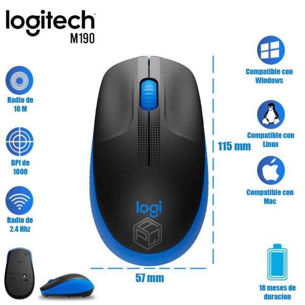 Mouse Logitech M190 Wireless Full-Size Blue