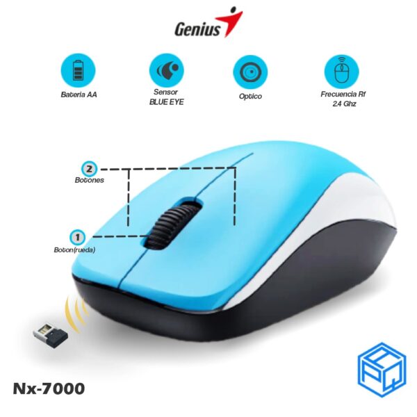 Mouse Inalámbrico Genius NX-7000 Celeste 1200 DPI