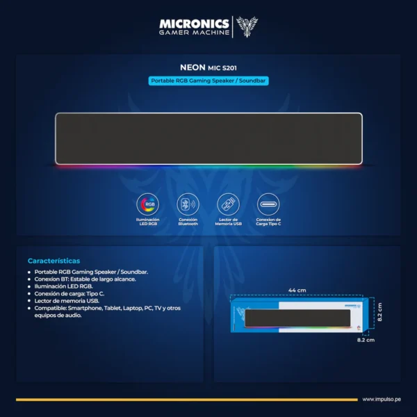 Parlante Neon MIC S201 con diseño moderno y sonido potente para uso diario