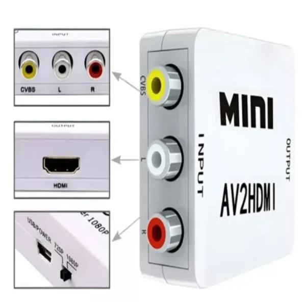 Convertidor de video MINI AV a HDMI – mejora señal RCA a HD 1080p para TV o monitor moderno