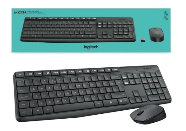 Kit inalámbrico Logitech MK235 con teclado resistente a salpicaduras y mouse óptico compacto, ideal para uso diario