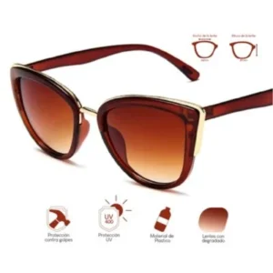 Lentes de sol Muselife estilo cat eye para mujer con protección UV400 en color marrón
