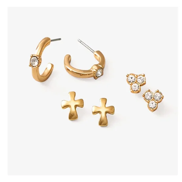 Set de aretes Unique Santísima Yanbal – 3 pares de joyería dorada elegante y femenina