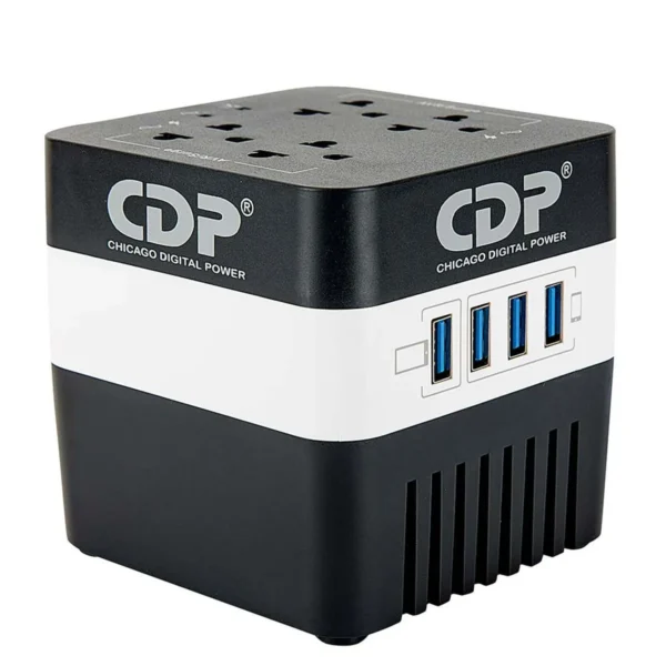Estabilizador CDP 4 tomas y 4 puertos USB, 600VA/300W