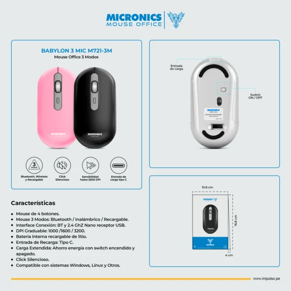 Mouse Micronics Babylon MIC M721-3m Black - Imagen 2