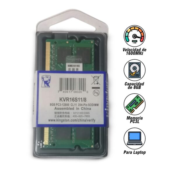MEMORIA RAM KINGSTON PC3 KVR16LS11/8, 8GB, DDR3 1600MHZ - Imagen 2