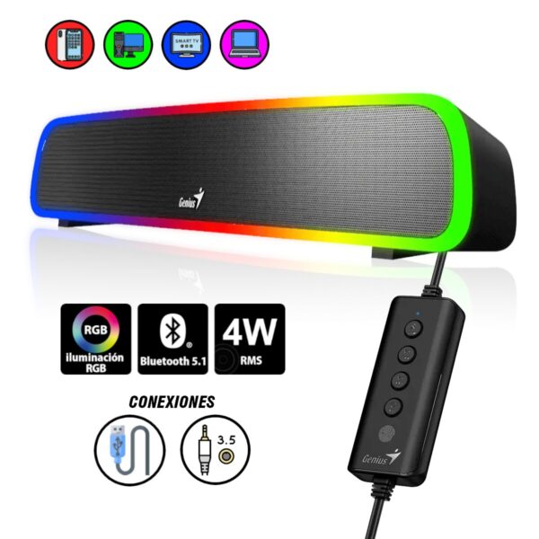 Parlante Genius Soundbar 200BT – Bluetooth, RGB, 4W USB - Imagen 7