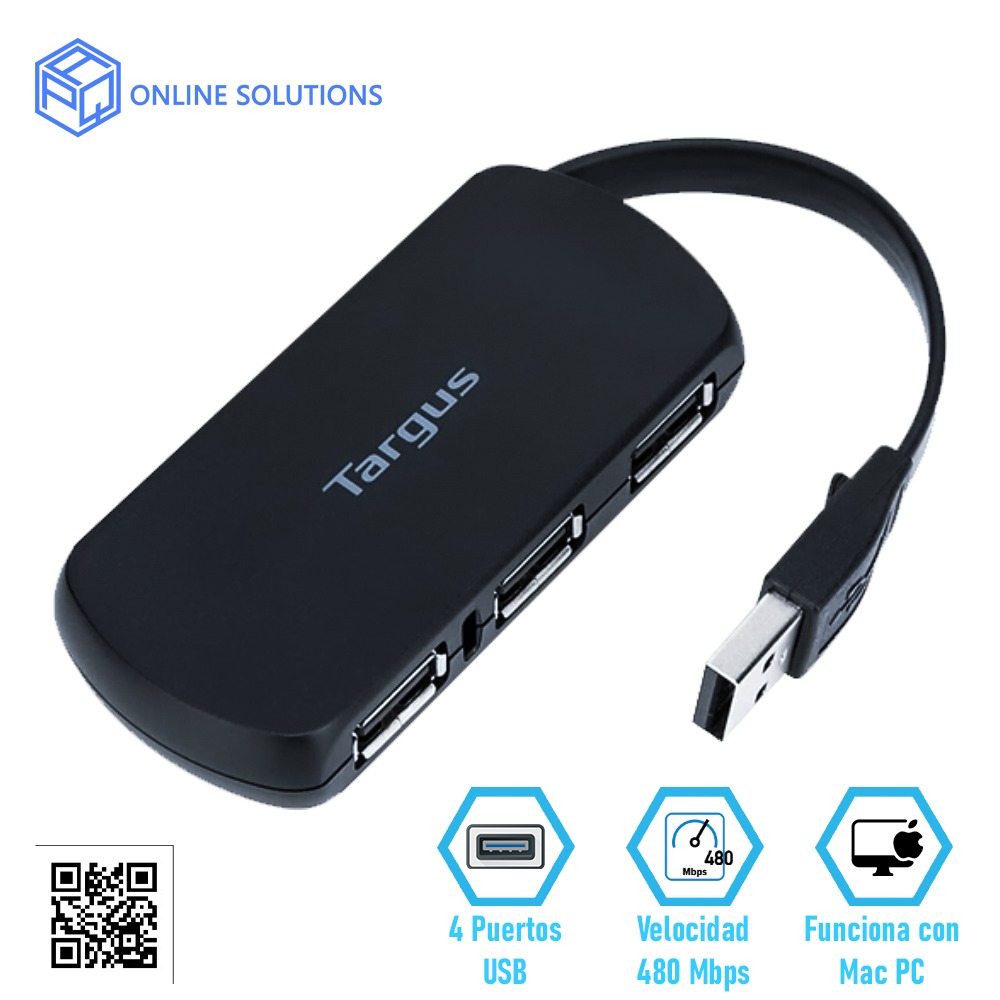Hub USB Targus 4 Puertos 2.0 ACH114US Compacta y Eficiente