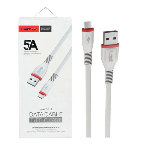 USB Tipo C Tranyoo 5A Blanco – Cable de Alta Carga