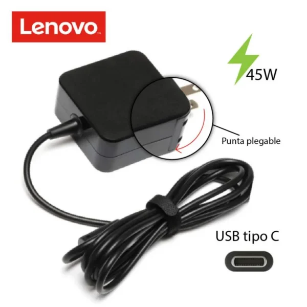 Cargador Lenovo 20V 2.25A Tipo C 45W Retráctil