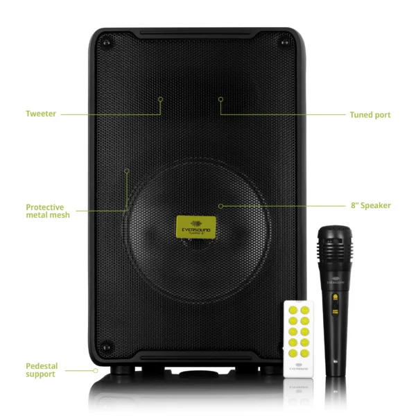 Parlante Torre FLAMING EV3000AC 8" – Bluetooth, RGB, FM, USB, Micrófono, Batería Recargable - Imagen 2