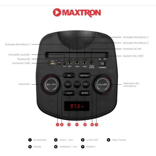 Parlante ODYSSEY MX603AC Tower 6.5" x2 – Bluetooth, TWS, RGB, Micrófono, USB/mSD, FM, Batería Litio - Imagen 3