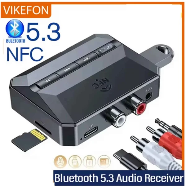 ADAPTADOR BLUETOOTH 5.3 T59 CON NFC, SALIDA DUAL AUX O RCA