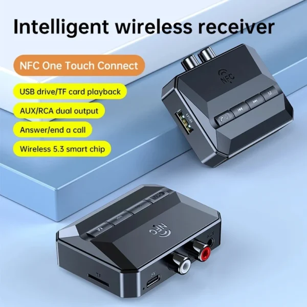 ADAPTADOR BLUETOOTH 5.3 T59 CON NFC, SALIDA DUAL AUX O RCA - Imagen 2