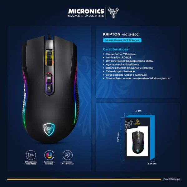 MOUSE MICRONICS KRIPTON - MIC GM800 NEGRO - Imagen 2