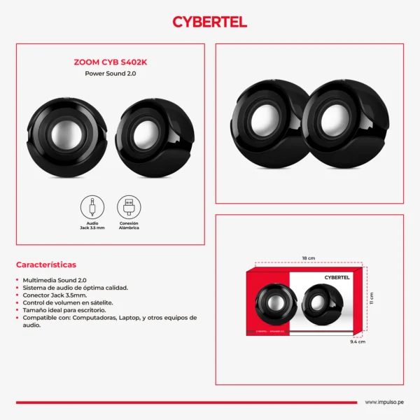 Parlante Cybertel ZOOM 2.0 CYB S402K 10W Negro - Imagen 4