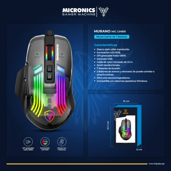 mouse gamer rgb micronics MURANO MIC GM891 - Imagen 2