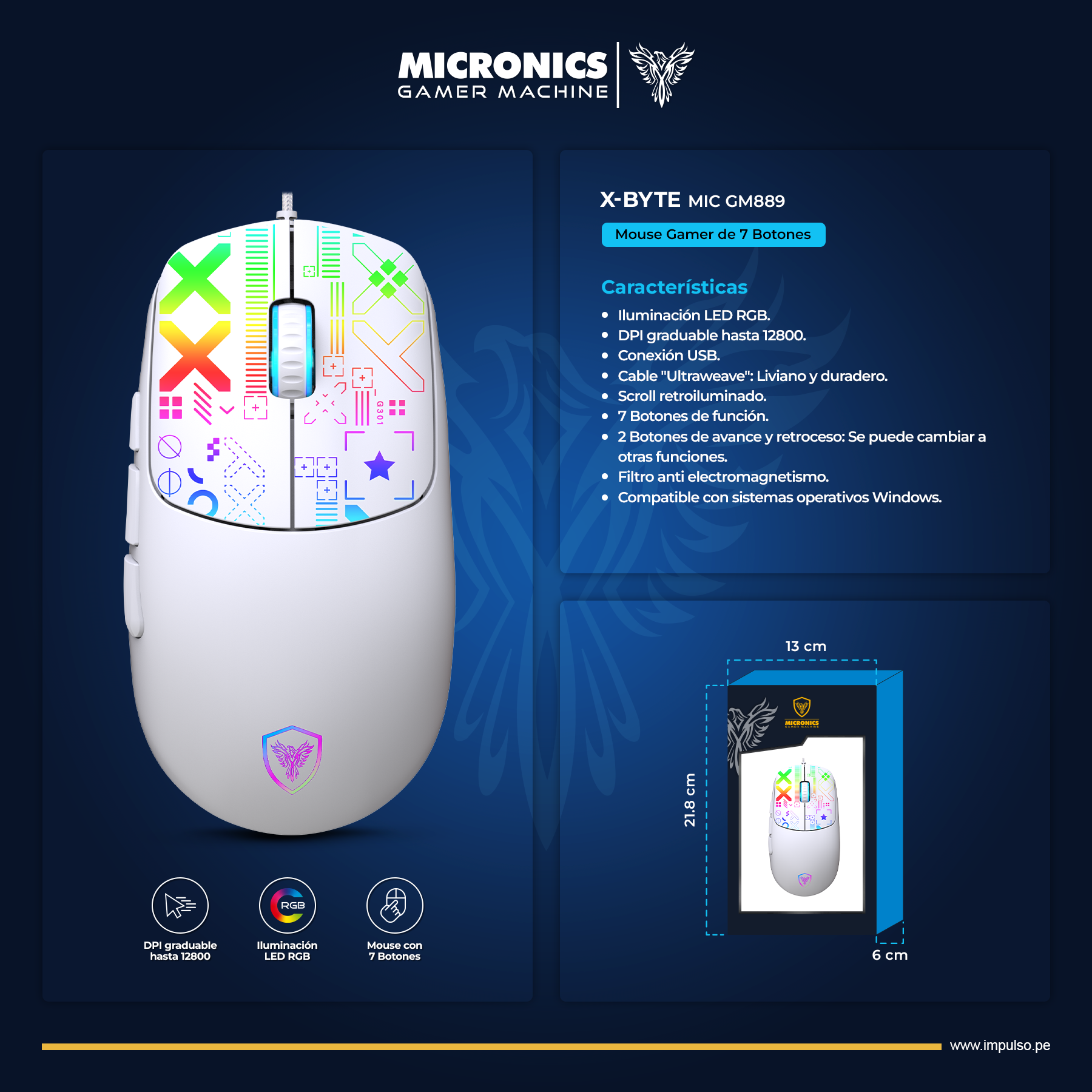 Mouse Gamer Micronics X-Byte RGB 12800 DPI – Alta Precisión - Imagen 6