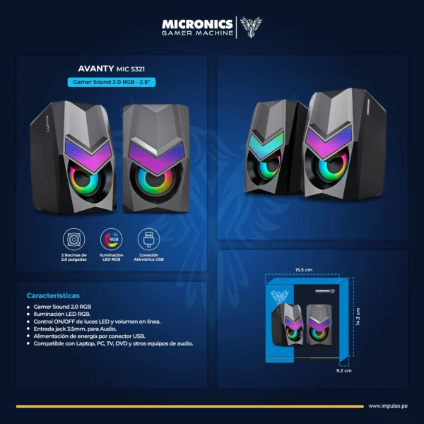 Parlante Micronics Avanty - MIC S321 | Gamer Sound 2.0 - Imagen 4