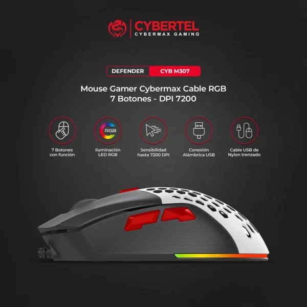 Mouse Gamer Cybertel Defender CBX M513 – 7200 DPI RGB - Imagen 7