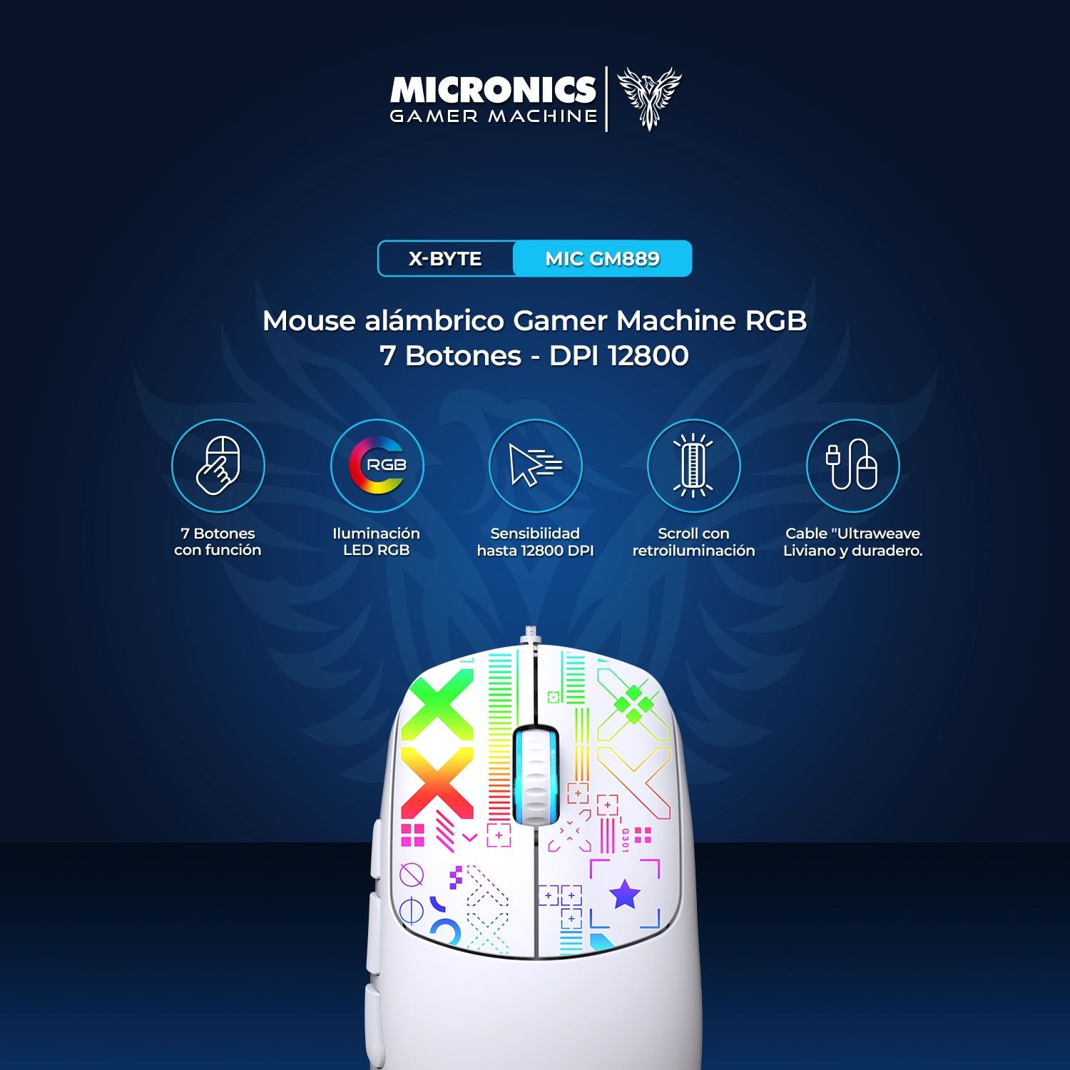 Mouse Gamer Micronics X-Byte RGB 12800 DPI – Alta Precisión - Imagen 5