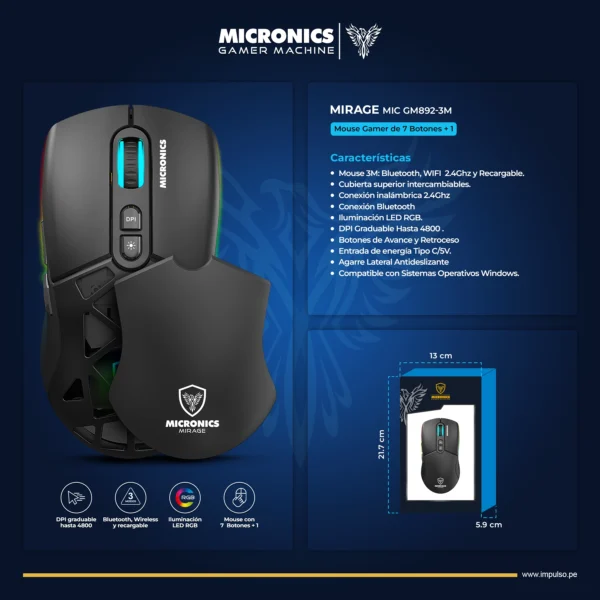 Mouse Gamer Micronics Mirage 3 – MIC GM892-3 - Imagen 4