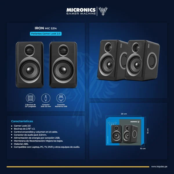 Parlante Micronics Iron - MIC S314B | Sonido 2.0 - Imagen 4