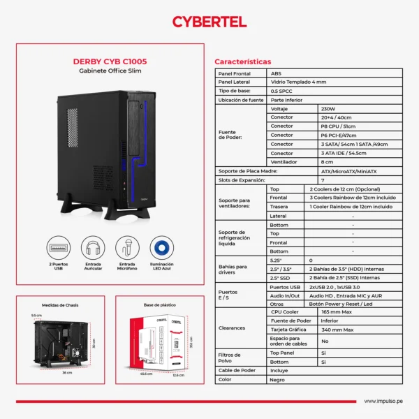 Case DERBY Slim CYB C1005 PSU 230W 230W P8 2FAN CYBERTEL - Imagen 2