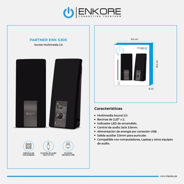 Parlante Enkore Partner - ENK S305 | Sonido 2.0 - Imagen 2