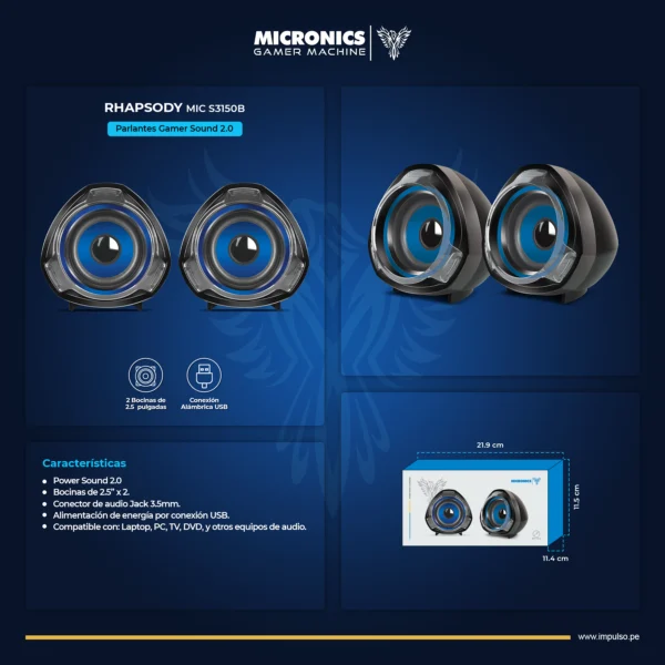 Parlante Micronics Rhapsody - MIC S315B | Sonido 2.0 - Imagen 3