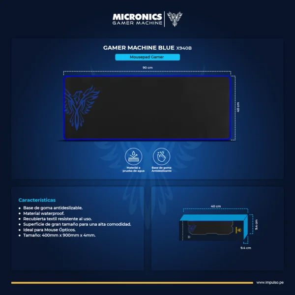 Pad mouse Gamer Micronics Machine Blue - X940 - Imagen 2