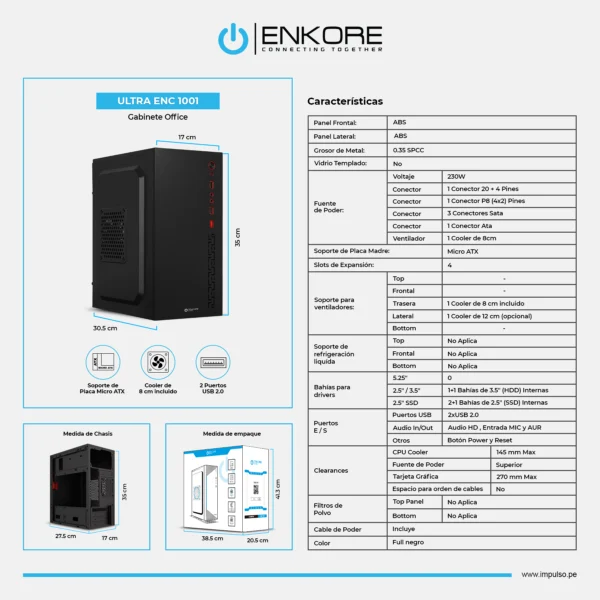 Case Office ULTRA ENC 1001 MicroATX PSU 230W ENKORE - Imagen 2