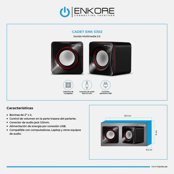 Parlante Enkore Cadet ENK S302 Multimedia Sound 2.0 USB - Imagen 3