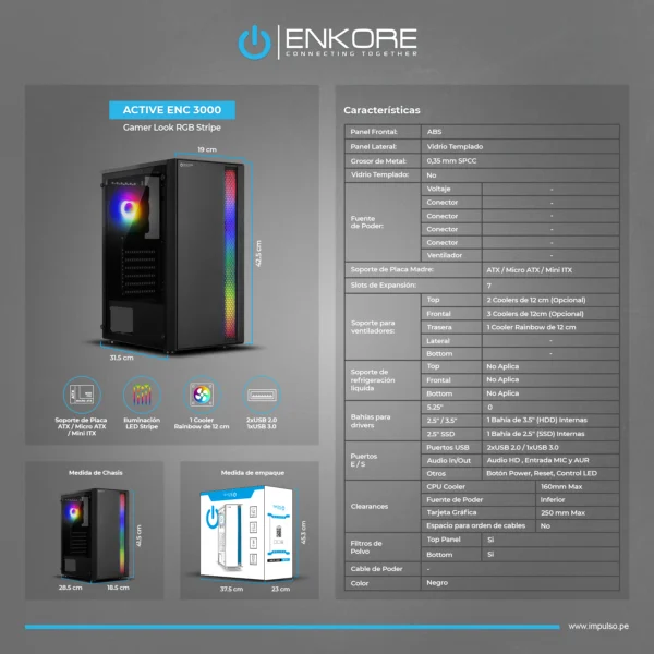 Case ACTIVE ENC 3000 - 1 FAN 12CM RGB STRIP ENKORE - Imagen 8
